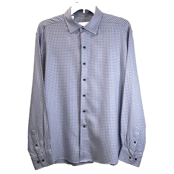 David Donahue Dress Shirt Sz 17.5 XL Fusion Gingham Check Button Up Linen Blend - Picture 1 of 11
